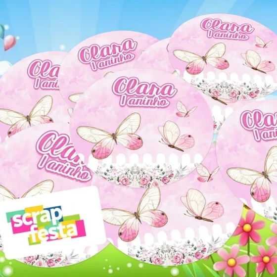 Adesivo 5cm Redondo Personalizado Jardim Encantado Borboleta