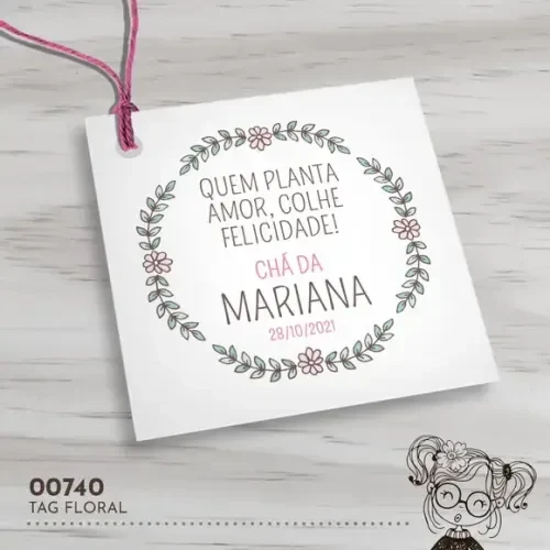 Tag Quadrada Floral - 00740