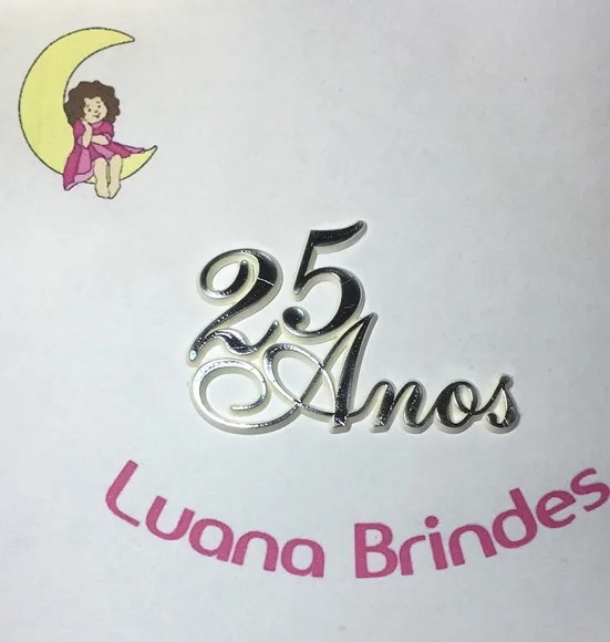 Plaquinhas 25 Anos de Acrílico Injetado Dourada Pct C/5 Und