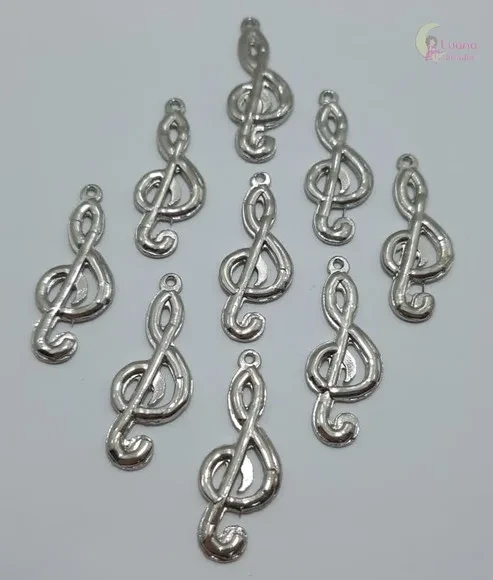 Pingente Nota Musical de Metal Prata - pct c/14 unid