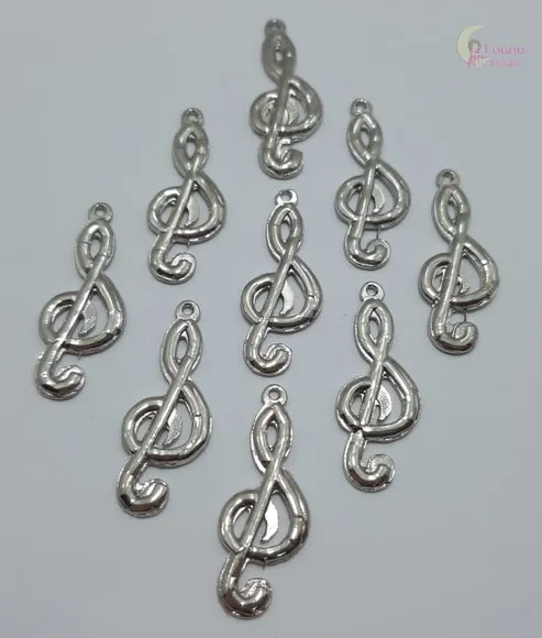 Pingente Nota Musical de Metal Prata - pct c/14 unid