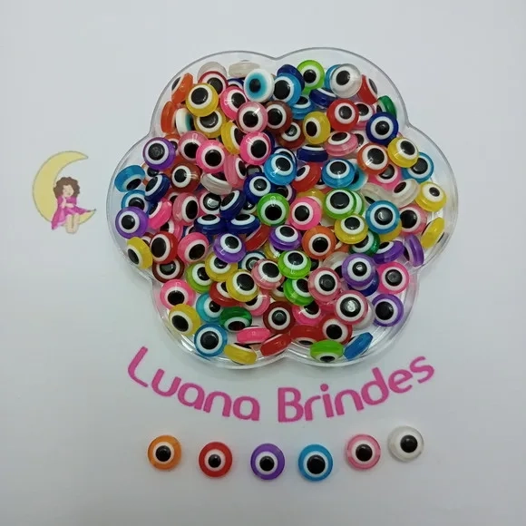 Olho Grego Colorido de Acrílico 10mm Pct 50 Unidades