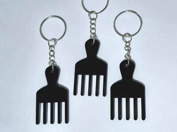 Chaveiros de Pente Garfo 5cm Acrílico Preto Pct C/5 Unidades