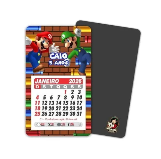 Imã de Geladeira com Calendário Super Mario