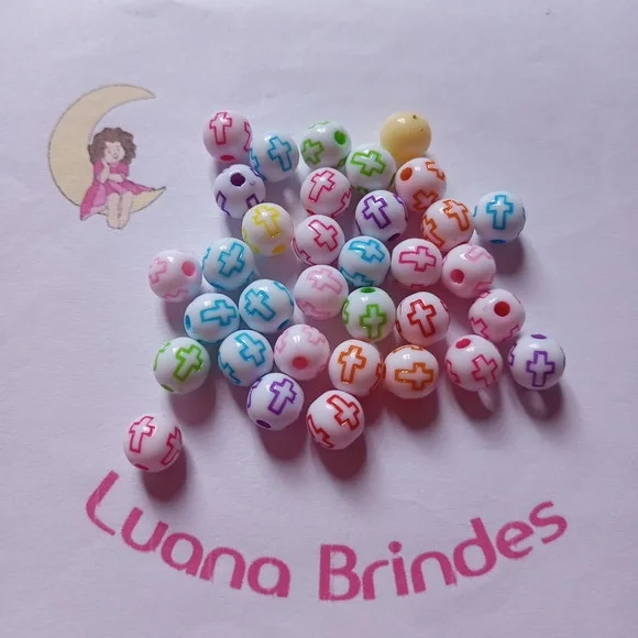 Bolinha Branca com Cruz Colorida 8mm Pct 100 Unidades