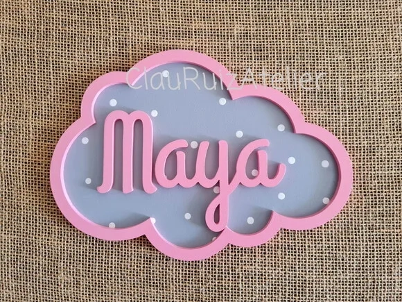 PORTA DE MATERNIDADE NUVEM COM NOME