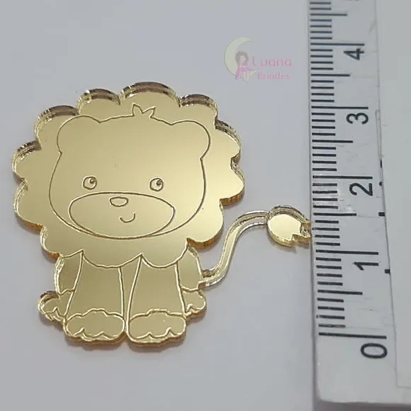 Aplique Leão Acrílico Espelhado Dourado 3,5cm Pct 6 Unid