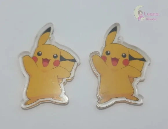 Pingente Pikachu de Acrílico Adesivado - Pct C/3 Unid