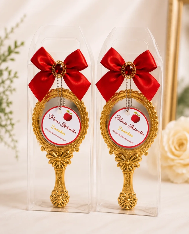 Espelho Dourado Lembrancinha Luxo com Laço Personalizado