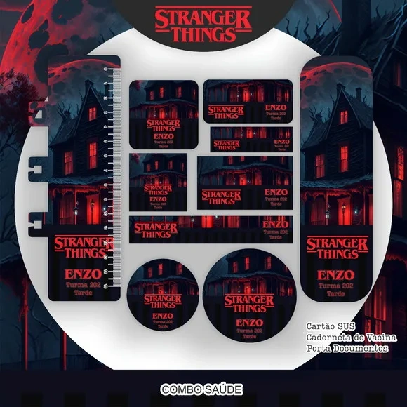 60 Etiquetas Escolar Patrulha Stranger Things