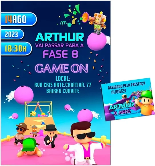 Convite Digital C/tag Video Game Stumble Guys 2
