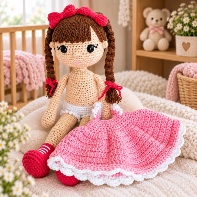 Boneca Maria Flor Amigurumi Artesanal | Pronta Entrega