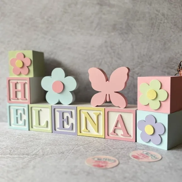 Tons Pastel Cubos 6x6cm +borboleta+ Flor Decoração Bebê