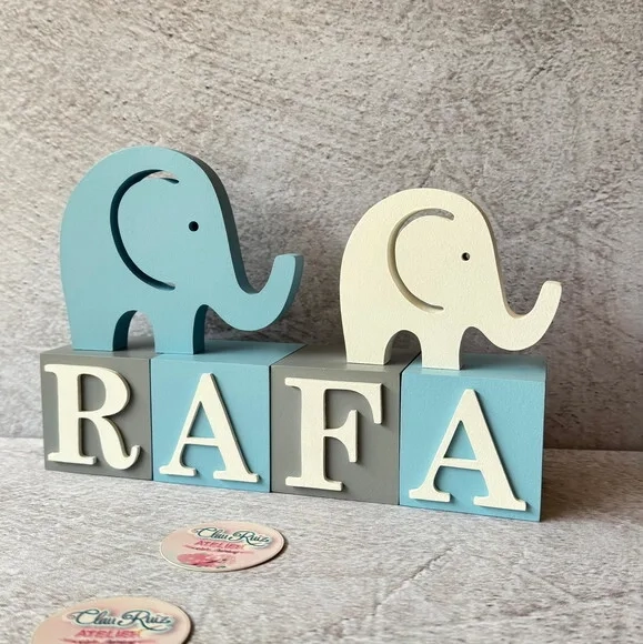 Elefante Dupla+ Cubos 6x6cm Quarto de Bebê