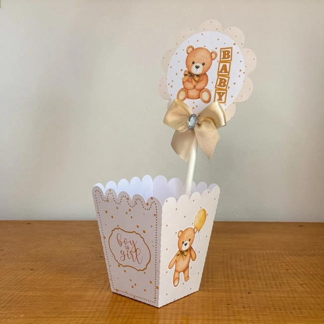 PEGUE E MONTE - Centro de Mesa CHA DE BEBE URSINHO NEUTRO Decoração de Festa | Lembrancinhas | Aniversário | Personalizados