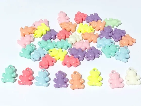 Pingente Ursinho Colorido Acrílico 2cm Pacote com 25 Unidade