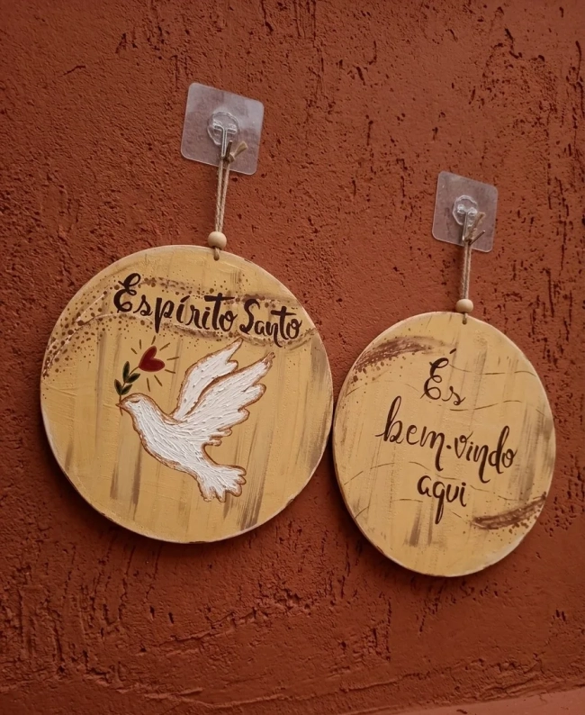 Kit 2 Placas Decorativas Parede Espirito Santo Es Bem Vindo Aqui 20cm