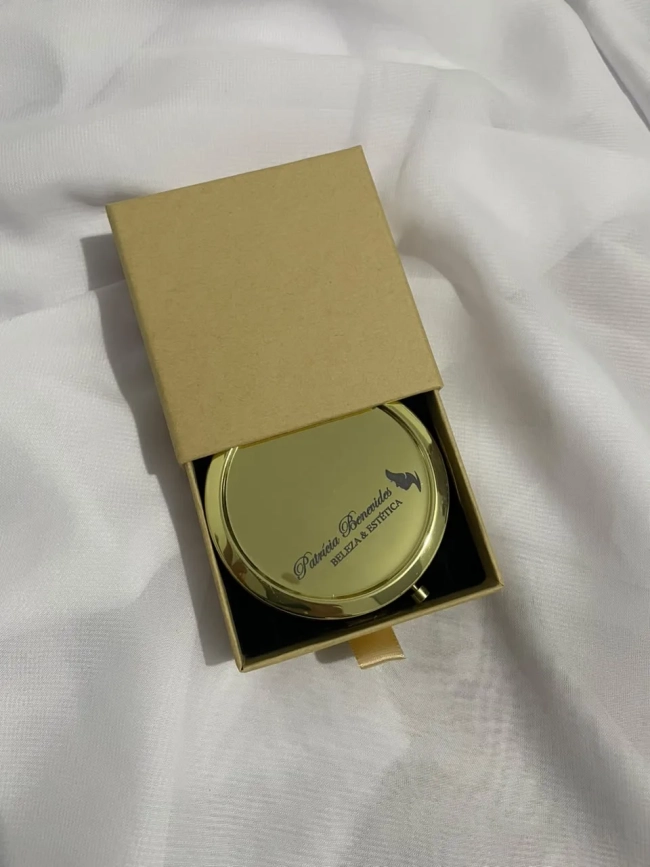 Espelho de Bolsa Personalizado com Gravação a Laser – Dourado