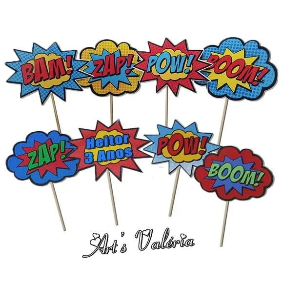 Toppers para Doces Onomatopeias dos Super Herois
