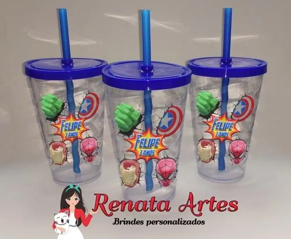 Copo com Canudo 500ml Personalizado Vingadores