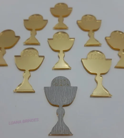 Aplique Eucaristia de Acrílico Espelhado Dourado-pct C/6 Uni