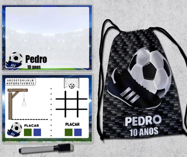 Kit Mochila e Lousa Magica para lembrancinhas de Futebol