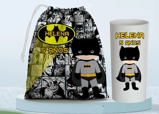 Kit Saquinho Surpresa e Copo Long Drink Personalizado Batman