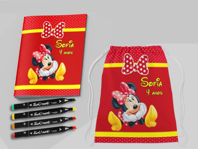 Kit Mochila e Revista de colorir com Canetinhas Minnie