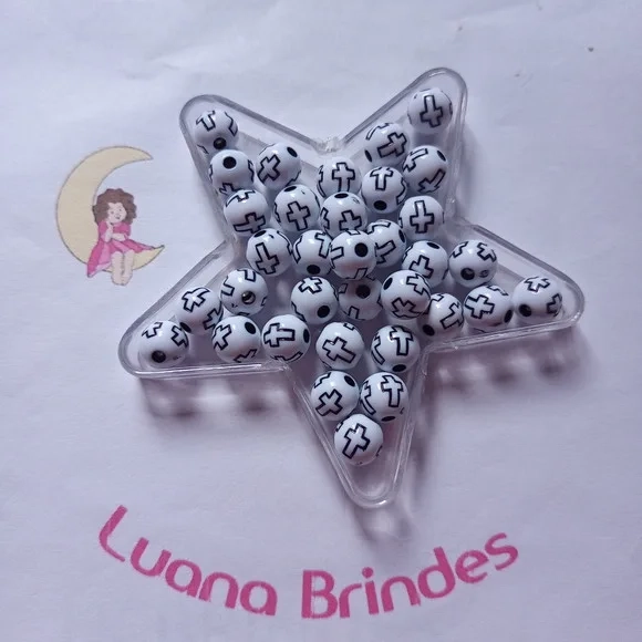 Bolinha Branca com Cruz Preta 8mm Pct 100 Unidades