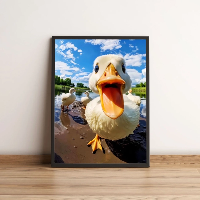 Quadro com Pato Curioso à Beira do Lago 18