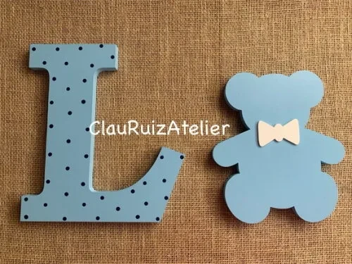 Decoração de Bebê Iniciais 30cm Urso 25cm
