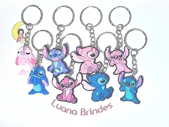 Chaveiro Stitch e Angel 3cm Emborrachado Pacote C/8 Unidades