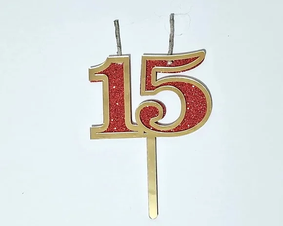 Velas 15 Anos Dourado Acrílico Pavio Magico - 1 Peça