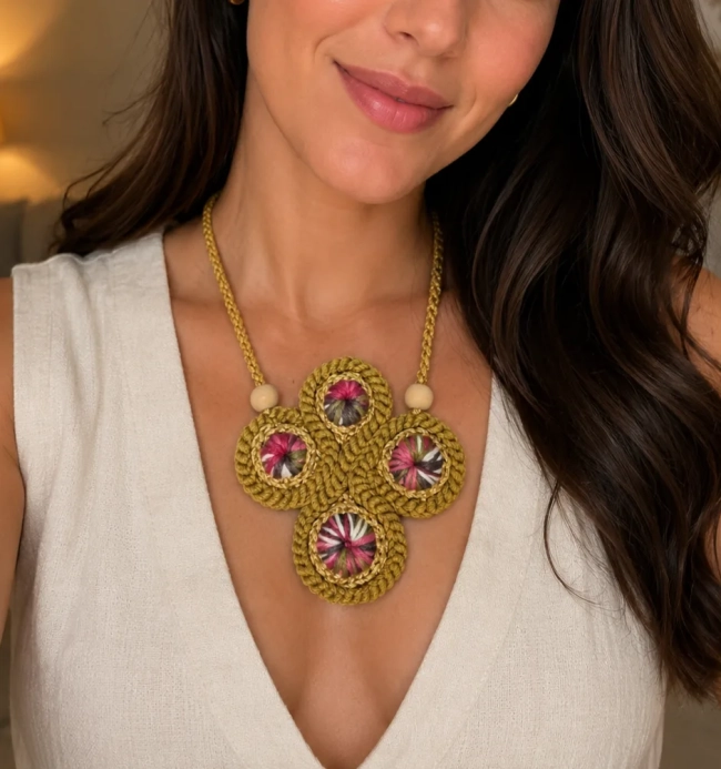 Colar artesanal em crochê - Modelo Arabesco