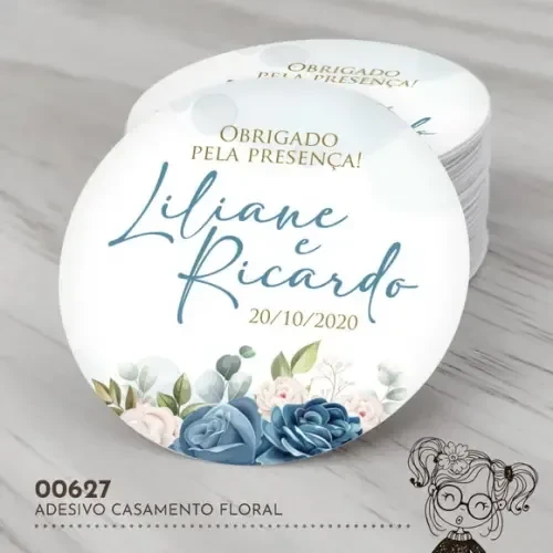 Adesivo Redondo Casamento Floral - 00627