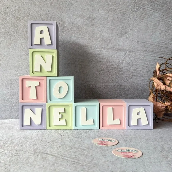 Cubos de MDF Personalizados Tons Pastel 6x6cm Decoração Bebê