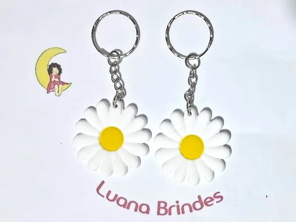 Chaveiro Margarida Emborrachado 4cm Pacote com 6 Unidades