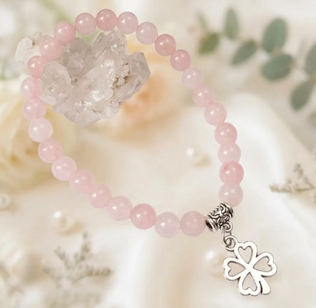 Pulseira Japamala 27 Contas Quartzo Rosa 6mm - Pingente à Escolha