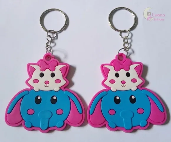 Chaveiro Gatinha com Elefante de Borracha - Pct C/3 Unid