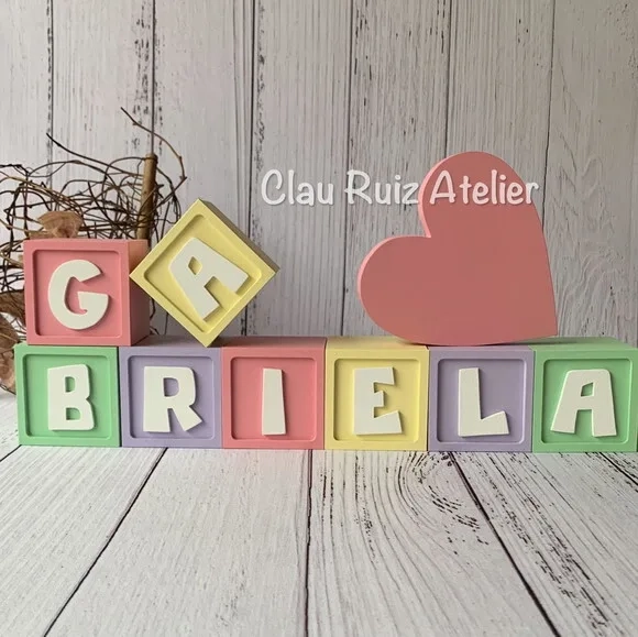 Decoração Bebê Candy Colors - Cubos 6x6cm Ts + Coração