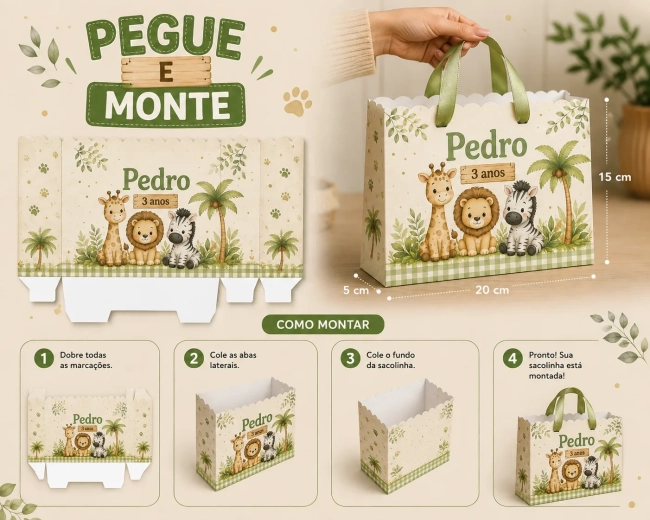 Sacolinha Personalizada Safari – Pegue e Monte