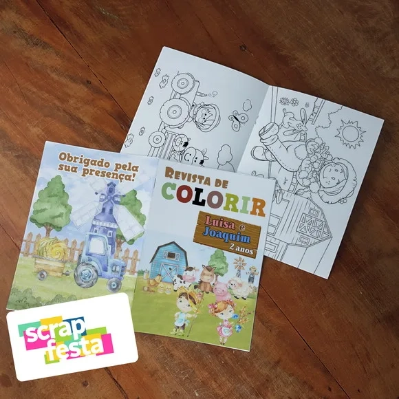 Revista Colorir + Giz de Cera Festa Fazendinha Aquarela