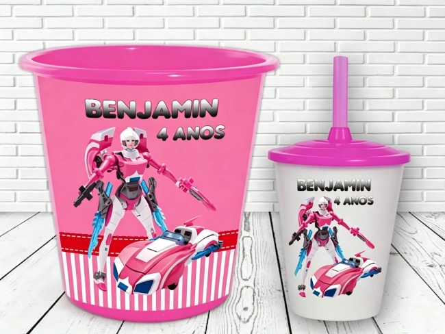 Kit Balde e Copo Twister personalizado Transformes