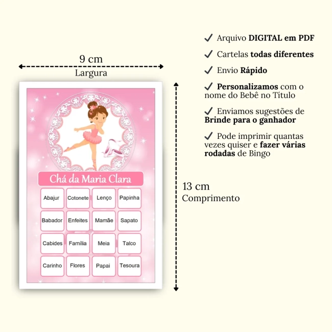 Bingo Chá de Bebê Menina Pdf Para Imprimir