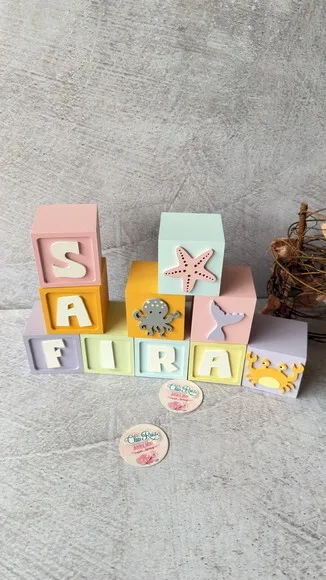 Fundo do Mar Tons Pastel Cubos 6x6cm Ts- Decoração Bebê