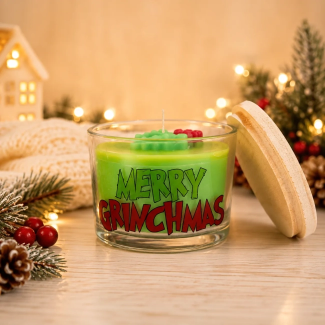 Vela Aromática no Copo Personalizada Natal Grinch, Merry Grinchmas