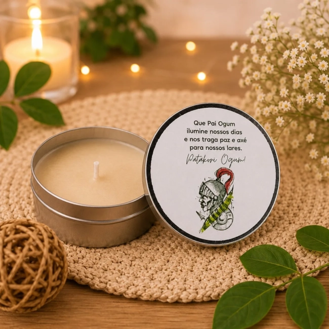 72 unidades de Vela Aromática na latinha Personalizada, Ogum - Orixás e Entidades, fazemos qualquer tema.