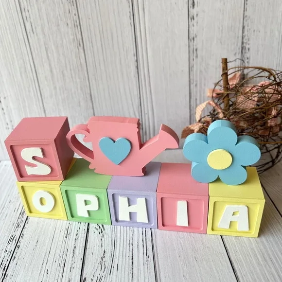 Jardim Decoração Bebê - Cubos 6x6cm Ts + Regador + Flor