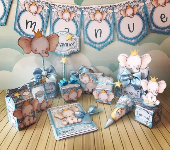 Kit 60 Lembrancinhas - Elefante Azul