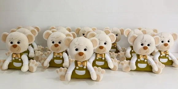 Combo Centro de Mesa Urso em Feltro 10 Pecas